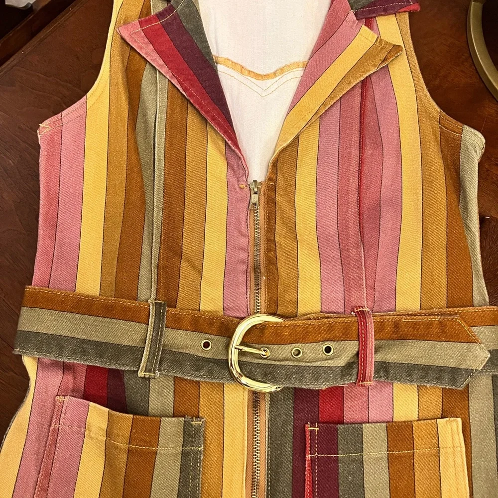 Show Me Your MuMu Striped Multicolor Bell Bottom Jumpsuit with Belt - Picture 3 of 4